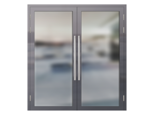 Алюминиевая двупольная дверь остекленная серая EI-60