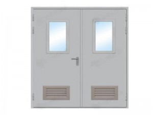Двустворчатая дверь со стеклом и вентрешеткой RAL 7035
